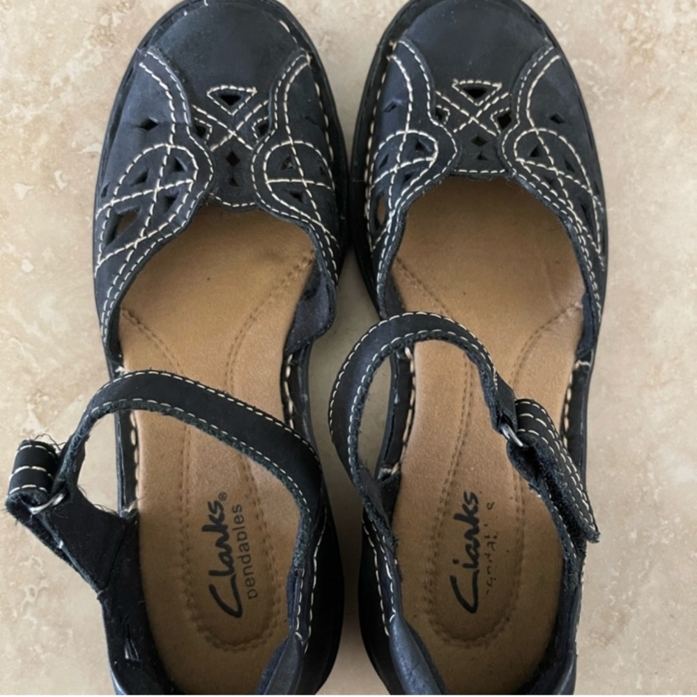Clarks Duchess Black Lea Women's Shoes 7M
